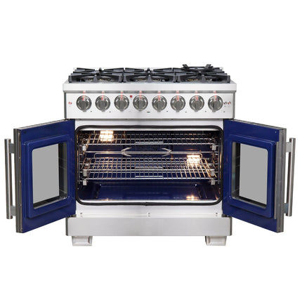 Forno Capriasca 36-Inch Freestanding French Door Dual Fuel Range, 6 Burners, True Convection Oven FORNO