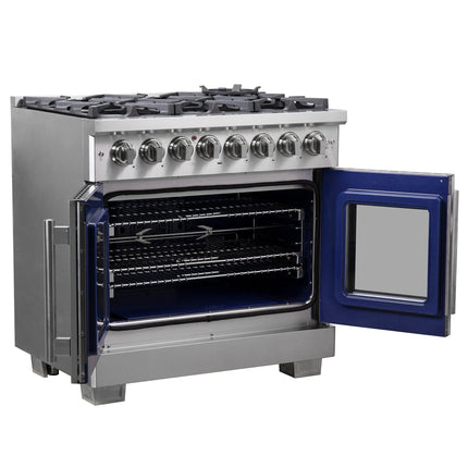 Forno Capriasca 36-Inch Freestanding French Door Dual Fuel Range, 6 Burners, True Convection Oven FORNO