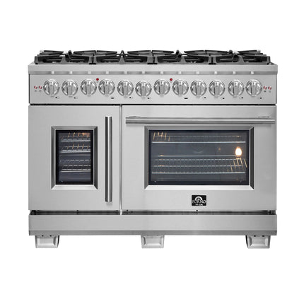Forno Capriasca 48-Inch Freestanding French Door Dual Fuel Range, 8 Burners, True Convection Oven FORNO