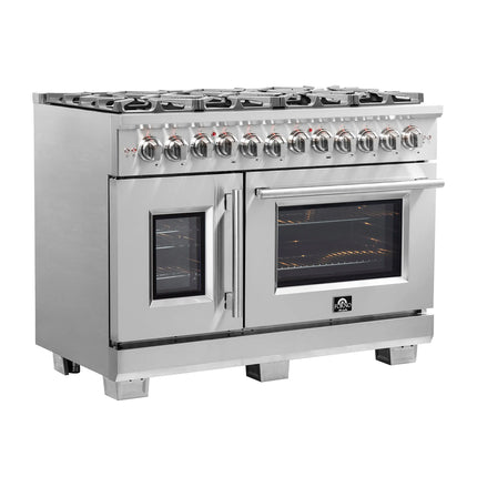 Forno Capriasca 48-Inch Freestanding French Door Dual Fuel Range, 8 Burners, True Convection Oven FORNO