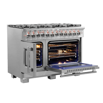 Forno Capriasca 48-Inch Freestanding French Door Dual Fuel Range, 8 Burners, True Convection Oven FORNO