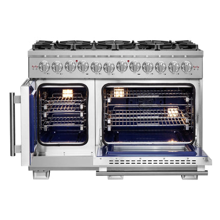 Forno Capriasca 48-Inch Freestanding French Door Dual Fuel Range, 8 Burners, True Convection Oven FORNO