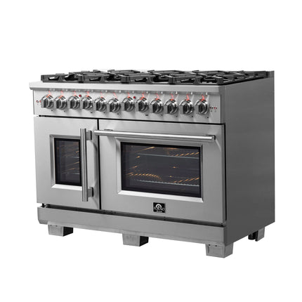 Forno Capriasca 48-Inch Freestanding French Door Dual Fuel Range, 8 Burners, True Convection Oven FORNO