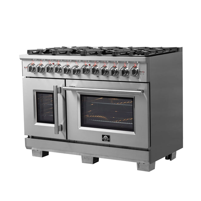 Forno Capriasca 48-Inch Freestanding French Door Dual Fuel Range, 8 Burners, True Convection Oven FORNO