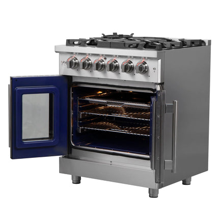 Forno Massimo 30-Inch Freestanding French Door Gas Range, 4 Burners, Convection Oven, Energy Efficient FORNO