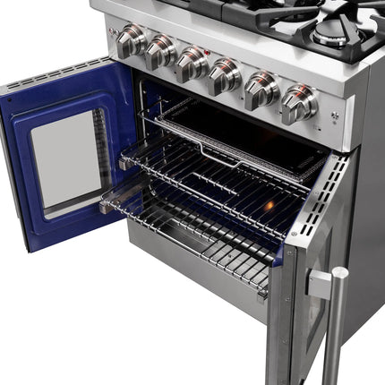 Forno Massimo 30-Inch Freestanding French Door Gas Range, 4 Burners, Convection Oven, Energy Efficient FORNO