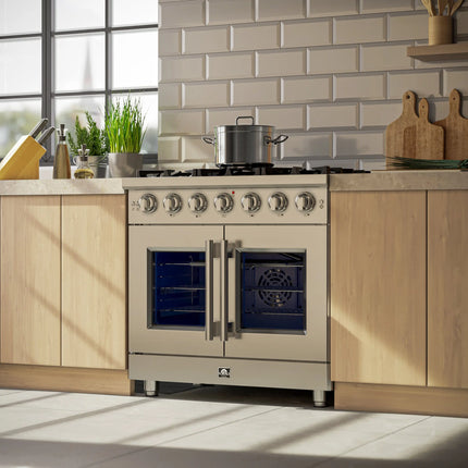 Forno Massimo 36-Inch Freestanding French Door Gas Range, 6 Burners, Convection Oven, Energy Efficient FORNO