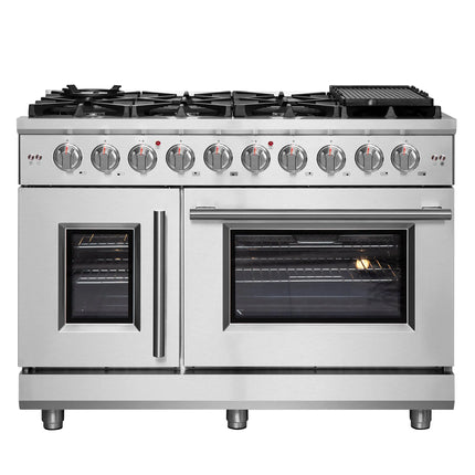 Forno Massimo 48-Inch Freestanding French Door Gas Range, 8 Burners, Convection Oven, Energy Efficient FORNO