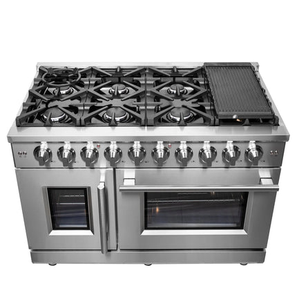 Forno Massimo 48-Inch Freestanding French Door Gas Range, 8 Burners, Convection Oven, Energy Efficient FORNO