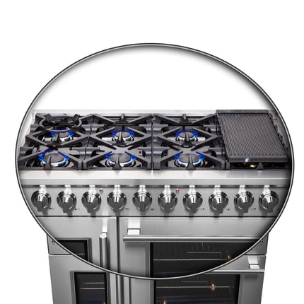 Forno Massimo 48-Inch Freestanding French Door Gas Range, 8 Burners, Convection Oven, Energy Efficient FORNO