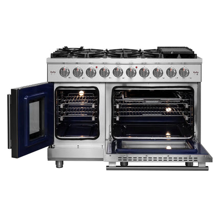 Forno Massimo 48-Inch Freestanding French Door Gas Range, 8 Burners, Convection Oven, Energy Efficient FORNO