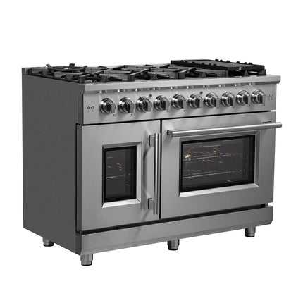 Forno Massimo 48-Inch Freestanding French Door Gas Range, 8 Burners, Convection Oven, Energy Efficient FORNO