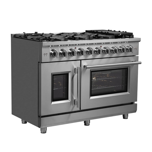Forno Massimo 48-Inch Freestanding French Door Gas Range, 8 Burners, Convection Oven, Energy Efficient FORNO