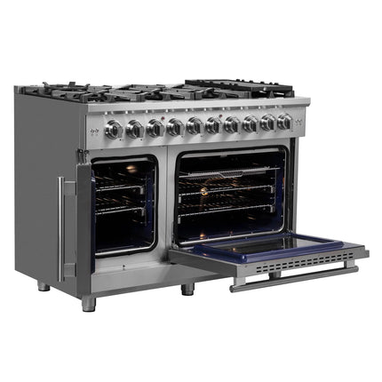 Forno Massimo 48-Inch Freestanding French Door Gas Range, 8 Burners, Convection Oven, Energy Efficient FORNO