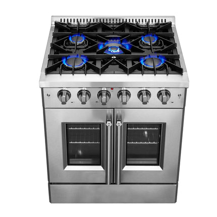 Forno Galiano 30-Inch Freestanding French Door Gas Range, 4 Burners, Convection Oven, Energy Efficient FORNO