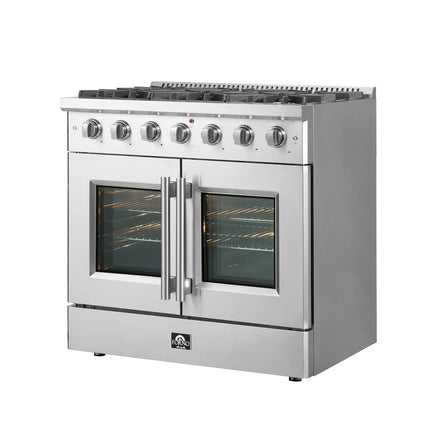 Forno Galiano 36-Inch Freestanding French Door Gas Range, 6 Burners, Convection Oven, Energy Efficient FORNO