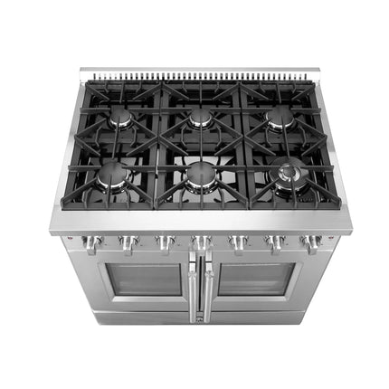 Forno Galiano 36-Inch Freestanding French Door Gas Range, 6 Burners, Convection Oven, Energy Efficient FORNO