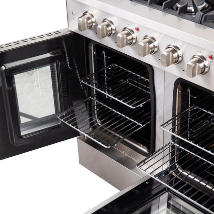 Forno Galiano 48-Inch Freestanding French Door Gas Range, 8 Burners, Griddle, Convection Oven, Energy Efficient FORNO