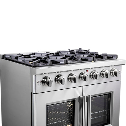 Forno Capriasca 36-Inch Freestanding French Door Gas Range, 6 Burners, Convection Oven, Energy Efficient FORNO
