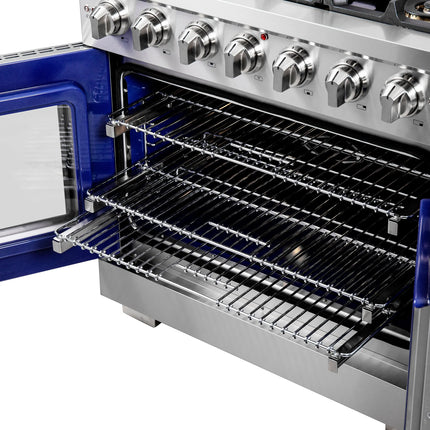 Forno Capriasca 36-Inch Freestanding French Door Gas Range, 6 Burners, Convection Oven, Energy Efficient FORNO