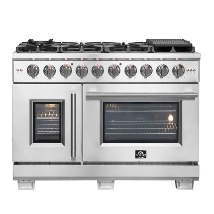 Forno Capriasca 48-Inch Freestanding French Door Gas Range, 8 Burners, Convection Oven, Energy Efficient FORNO