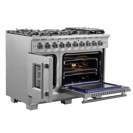 Forno Capriasca 48-Inch Freestanding French Door Gas Range, 8 Burners, Convection Oven, Energy Efficient FORNO