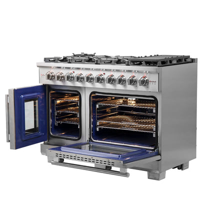 Forno Capriasca 48-Inch Freestanding French Door Gas Range, 8 Burners, Convection Oven, Energy Efficient FORNO