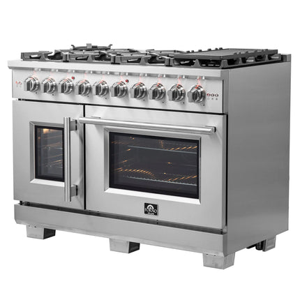 Forno Capriasca 48-Inch Freestanding French Door Gas Range, 8 Burners, Convection Oven, Energy Efficient FORNO