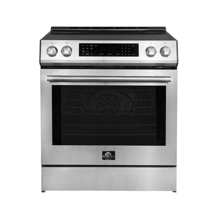 Forno Donatello Espresso 30-Inch Slide-In Stainless Steel Induction Range, Convection Oven, 5 Cooking Zones, Touch Control Panel FORNO