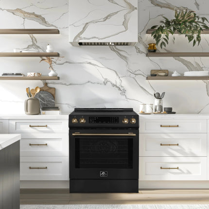 Forno Donatello Espresso 30-Inch Slide-In Black Induction Range, Convection Oven, 5 Cooking Zones, Touch Control Panel FORNO
