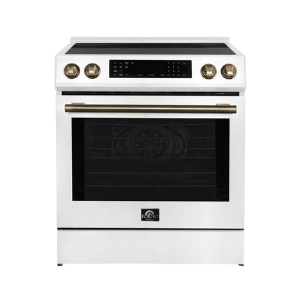 Forno Donatello Espresso 30-Inch Slide-In White Induction Range, Convection Oven, 5 Cooking Zones, Touch Control Panel FORNO