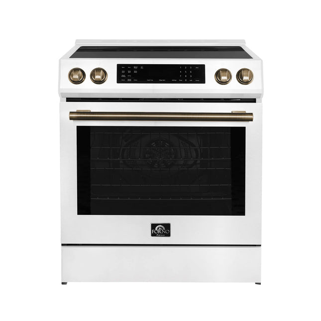 Forno Donatello Espresso 30-Inch Slide-In White Induction Range, Convection Oven, 5 Cooking Zones, Touch Control Panel FORNO