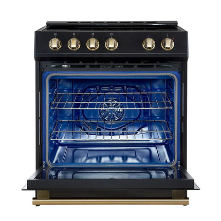Forno Leonardo Espresso 30-Inch Slide-In Black Induction Range, Convection Oven, 5 Cooking Zones, Touch Control Panel FORNO