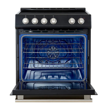 Forno Leonardo Espresso 30-Inch Slide-In Black Induction Range, Convection Oven, 5 Cooking Zones, Touch Control Panel FORNO
