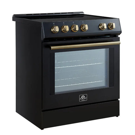 Forno Leonardo Espresso 30-Inch Slide-In Black Induction Range, Convection Oven, 5 Cooking Zones, Touch Control Panel FORNO