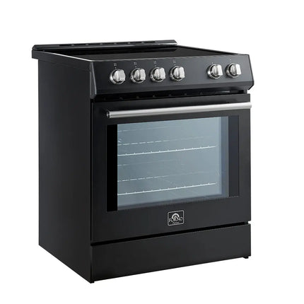 Forno Leonardo Espresso 30-Inch Slide-In Black Induction Range, Convection Oven, 5 Cooking Zones, Touch Control Panel FORNO