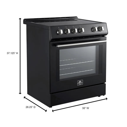 Forno Leonardo Espresso 30-Inch Slide-In Black Induction Range, Convection Oven, 5 Cooking Zones, Touch Control Panel FORNO