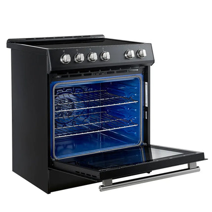 Forno Leonardo Espresso 30-Inch Slide-In Black Induction Range, Convection Oven, 5 Cooking Zones, Touch Control Panel FORNO
