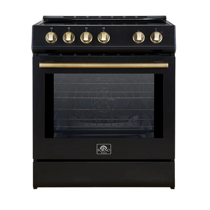 Forno Leonardo Espresso 30-Inch Slide-In Black Induction Range, Convection Oven, 5 Cooking Zones, Touch Control Panel FORNO