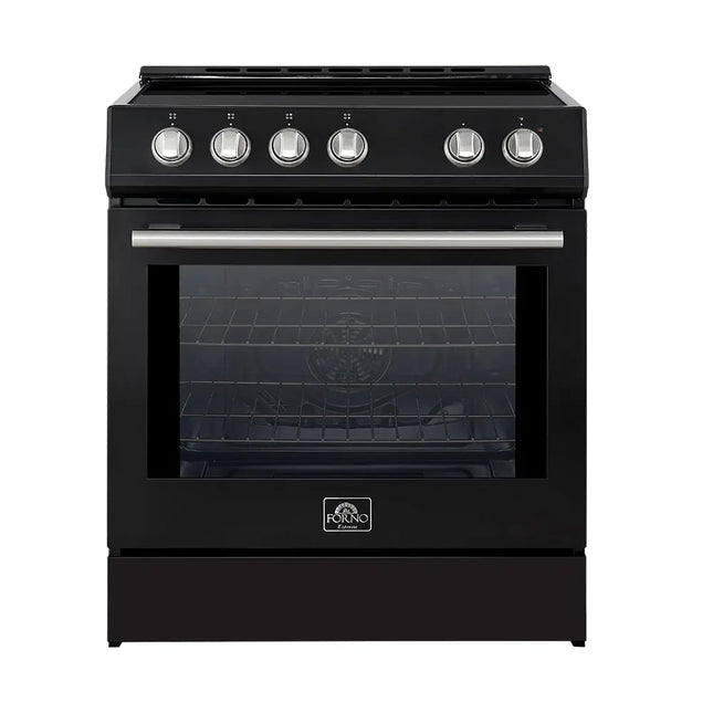 Forno Leonardo Espresso 30-Inch Slide-In Black Induction Range, Convection Oven, 5 Cooking Zones, Touch Control Panel FORNO