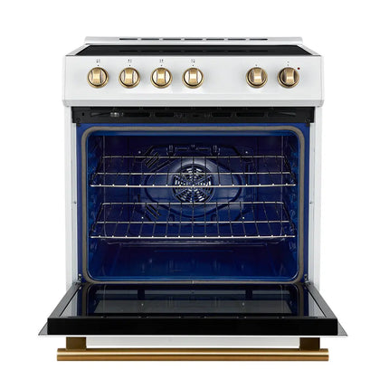 Forno Leonardo Espresso 30-Inch Slide-In White Induction Range, Convection Oven, 5 Cooking Zones, Touch Control Panel FORNO