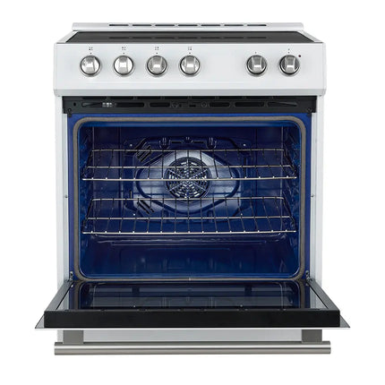 Forno Leonardo Espresso 30-Inch Slide-In White Induction Range, Convection Oven, 5 Cooking Zones, Touch Control Panel FORNO