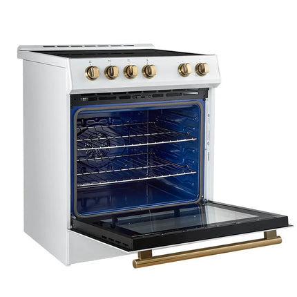 Forno Leonardo Espresso 30-Inch Slide-In White Induction Range, Convection Oven, 5 Cooking Zones, Touch Control Panel FORNO