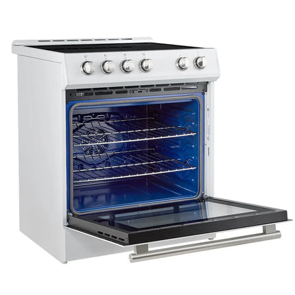 Forno Leonardo Espresso 30-Inch Slide-In White Induction Range, Convection Oven, 5 Cooking Zones, Touch Control Panel FORNO