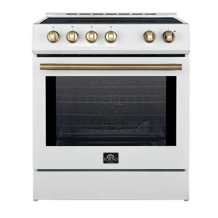 Forno Leonardo Espresso 30-Inch Slide-In White Induction Range, Convection Oven, 5 Cooking Zones, Touch Control Panel FORNO