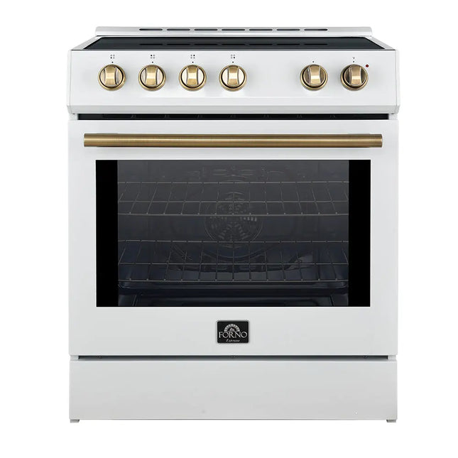 Forno Leonardo Espresso 30-Inch Slide-In White Induction Range, Convection Oven, 5 Cooking Zones, Touch Control Panel FORNO