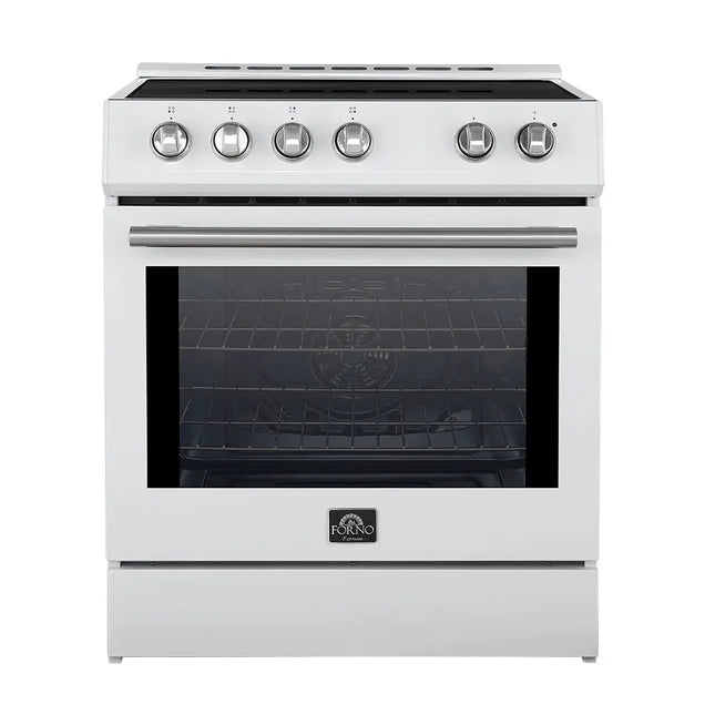 Forno Leonardo Espresso 30-Inch Slide-In White Induction Range, Convection Oven, 5 Cooking Zones, Touch Control Panel FORNO