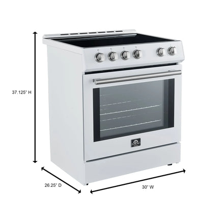 Forno Leonardo Espresso 30-Inch Slide-In White Induction Range, Convection Oven, 5 Cooking Zones, Touch Control Panel FORNO