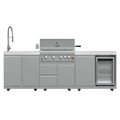 FORNO Bulnes 30-Inch BBQ, 60,000 BTU, 3 Burners with Sear & Rotisserie Infrared Burners, Stainless Steel Outdoor Kitchen with 1.8 cu.ft. Beverage Center & White Sintered Stone Countertops FORNO