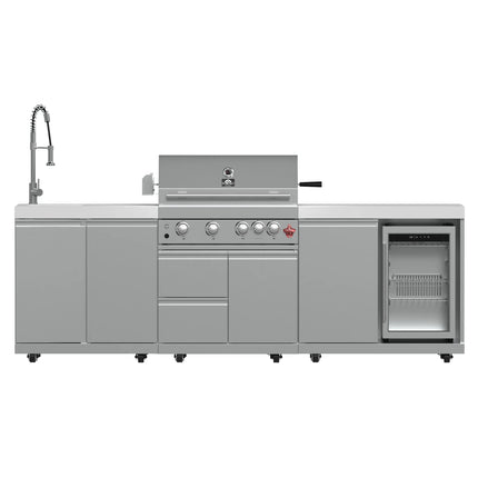 FORNO Bulnes 30-Inch BBQ, 60,000 BTU, 3 Burners with Sear & Rotisserie Infrared Burners, Stainless Steel Outdoor Kitchen with 1.8 cu.ft. Beverage Center & White Sintered Stone Countertops FORNO